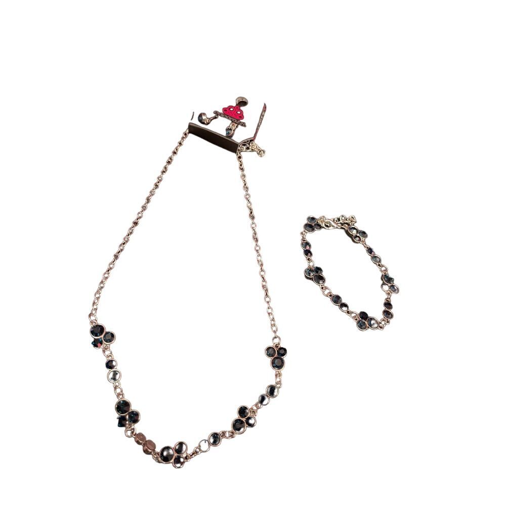 Elegant Silver-Tone Necklace and Bracelet Set with Black Crystal Accents R-67